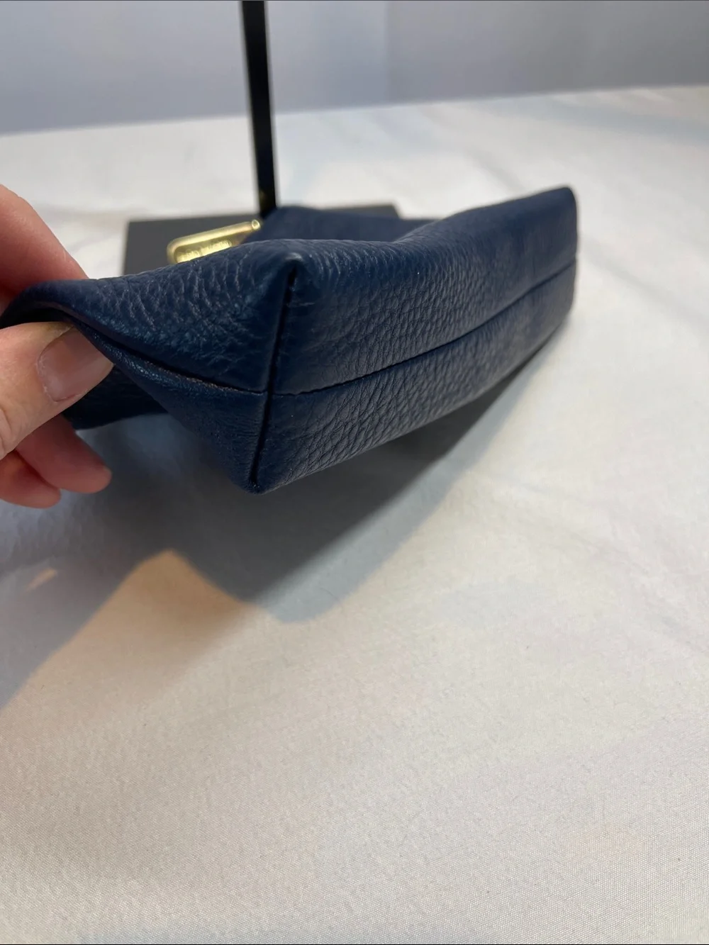 Michael Kors Navy Blue Pebbled Leather Cosmetic Pouch with Gold Logo *READ*